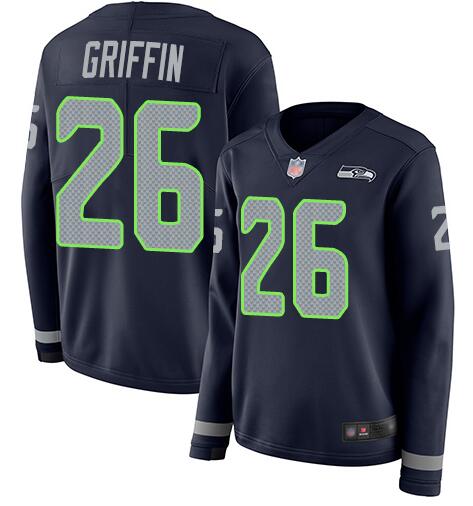 Women's Seattle Seahawks Steel Blue Team Color Stitched Limited Therma Long Sleeve Jersey